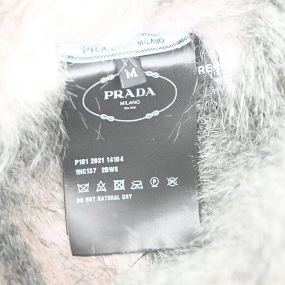 PRADA Plate Logo Bucket Hat Cap #M 58 Re-Nylon Fur Leather Black Pink 80RL689 main image 15